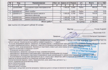 Список выполненных работ(заказ-наряд).